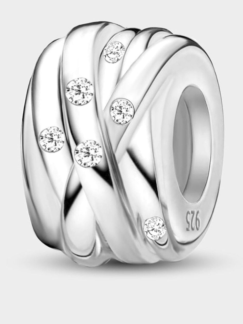 925 Interwoven Ribbon CZ Charm Sterling Silver Bracelet Charm